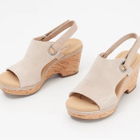 Clarks Shoes - Clarks Collection Suede Cork Wedges - Giselle Sea
